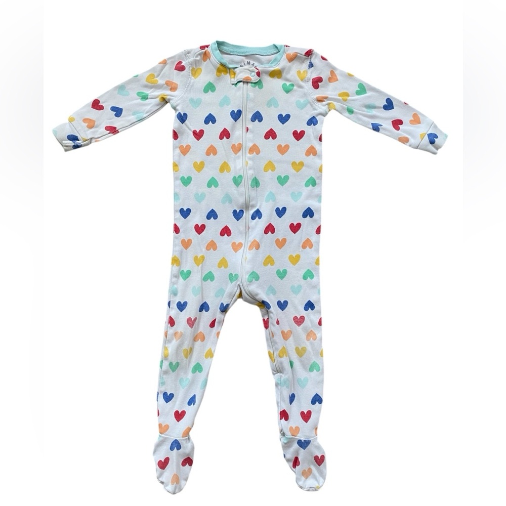 Primary Colorful Heart Print Kids Footie - 12-18 mo